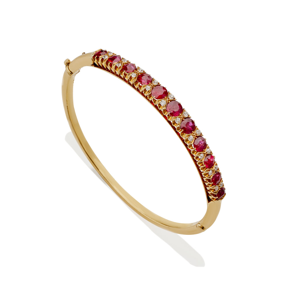 
                      
                        Macklowe Gallery Ruby and Old Mine-cut Diamond Bangle Bracelet
                      
                    