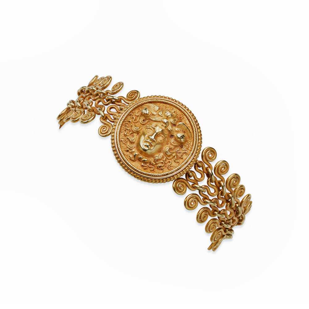 
                      
                        Macklowe Gallery Archaeological Revival 22K Gold Winged Medusa Bracelet
                      
                    