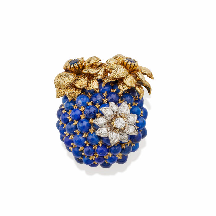 Macklowe Gallery Tiffany & Co. Lapis and Diamond Blossom Clip Brooch