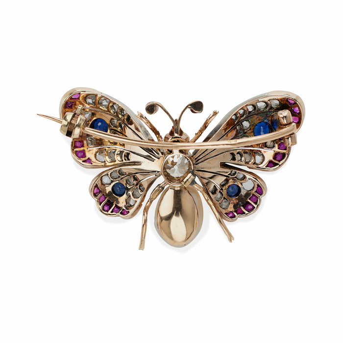 Macklowe Gallery Antique Diamond, Pearl and Gem-set Butterfly Brooch