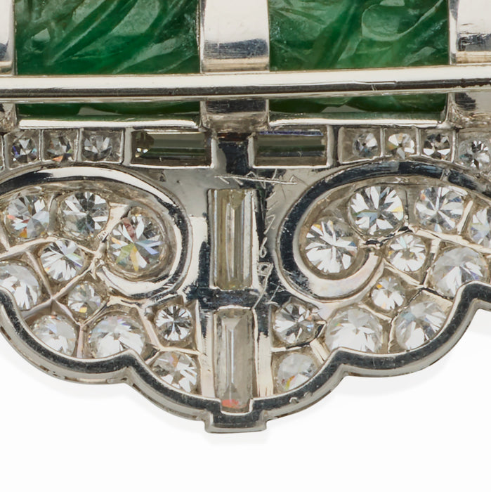 Macklowe Gallery Cartier Art Deco Jadeite and Diamond Brooch