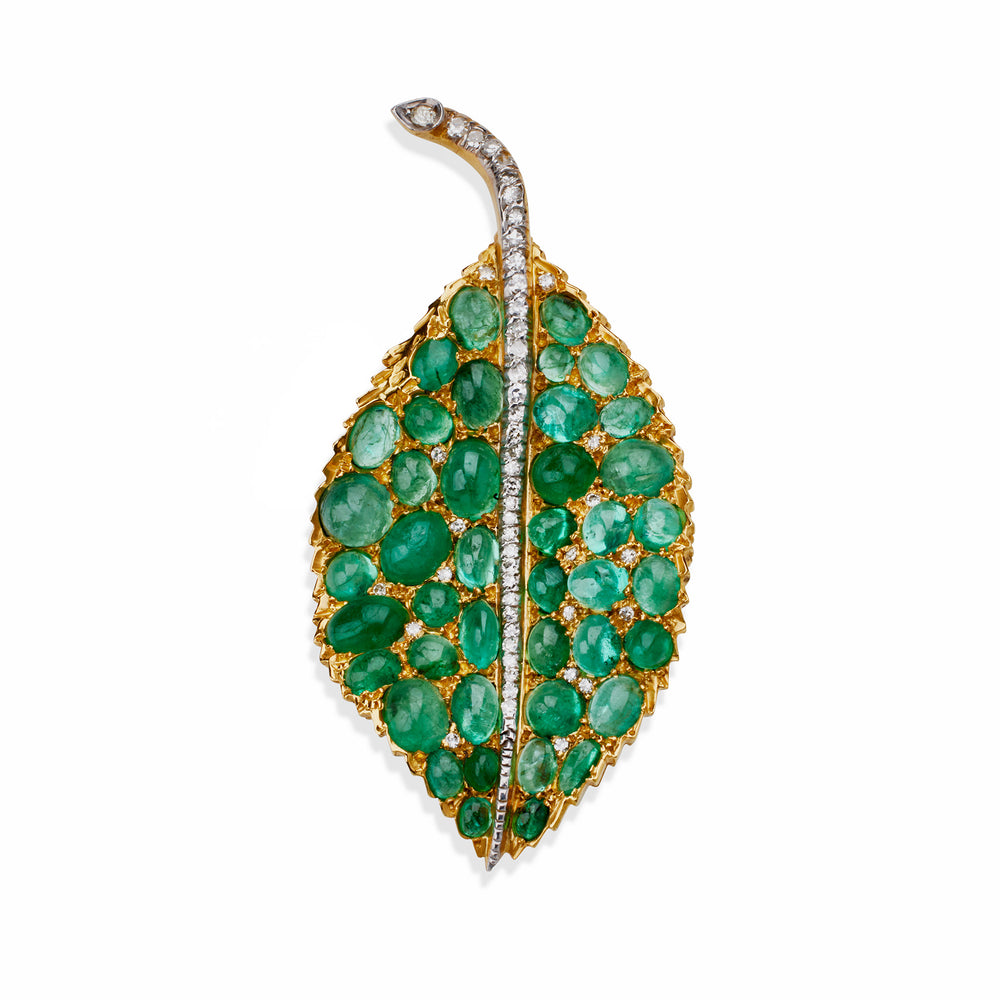 Macklowe Gallery Mario Buccellati Emerald Leaf Brooch