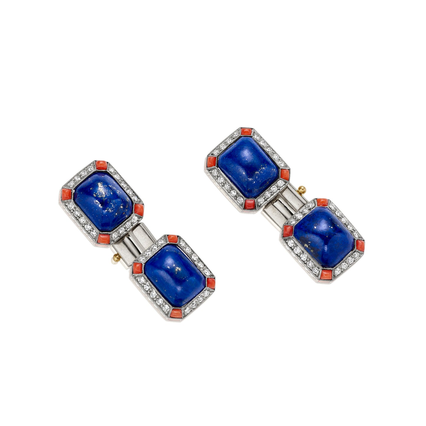 Macklowe Gallery French Art Deco Lapis, Coral and Diamond Cuff Links