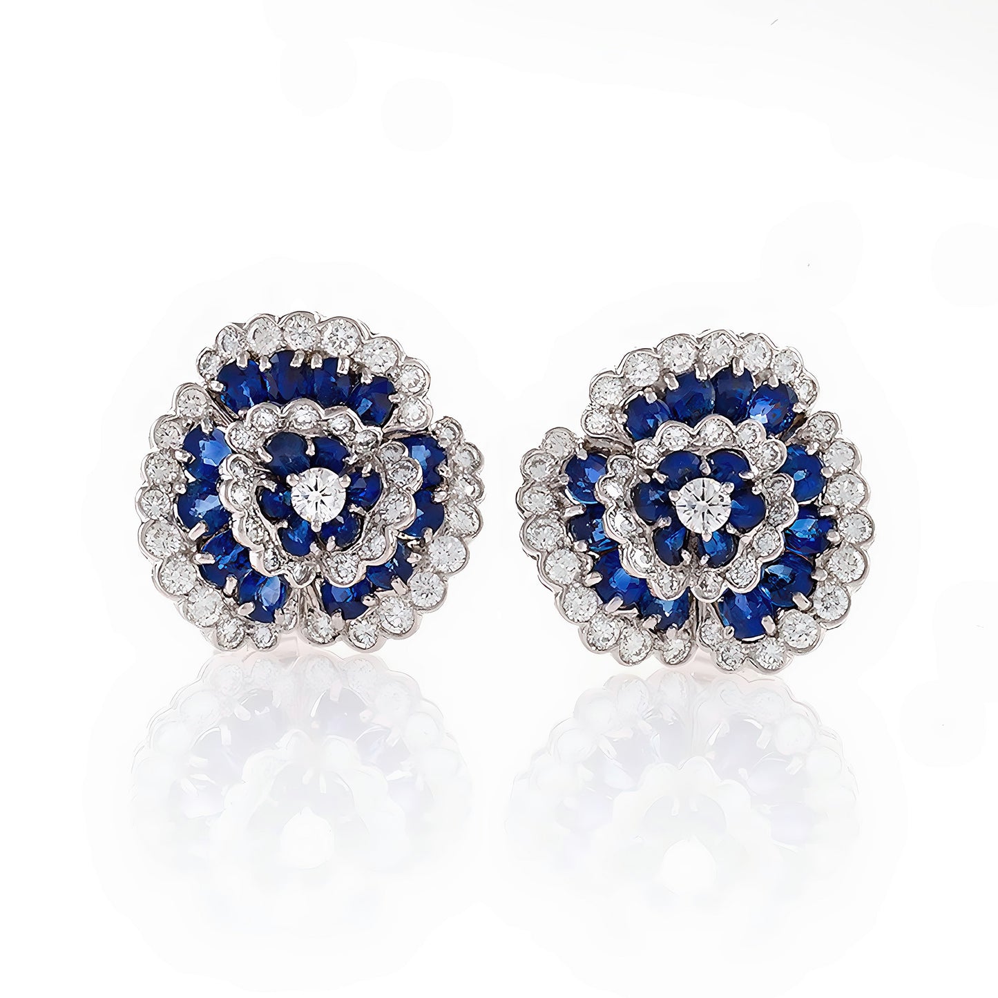 Macklowe Gallery Van Cleef & Arpels Sapphire and Diamond “Camellia” Earrings