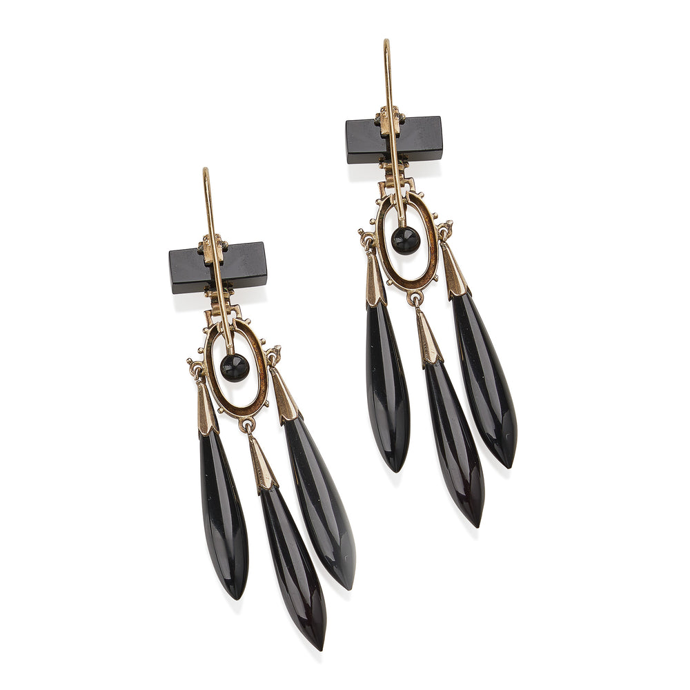 
                      
                        Macklowe Gallery Onyx and Black Enamel Pendant Earrings
                      
                    