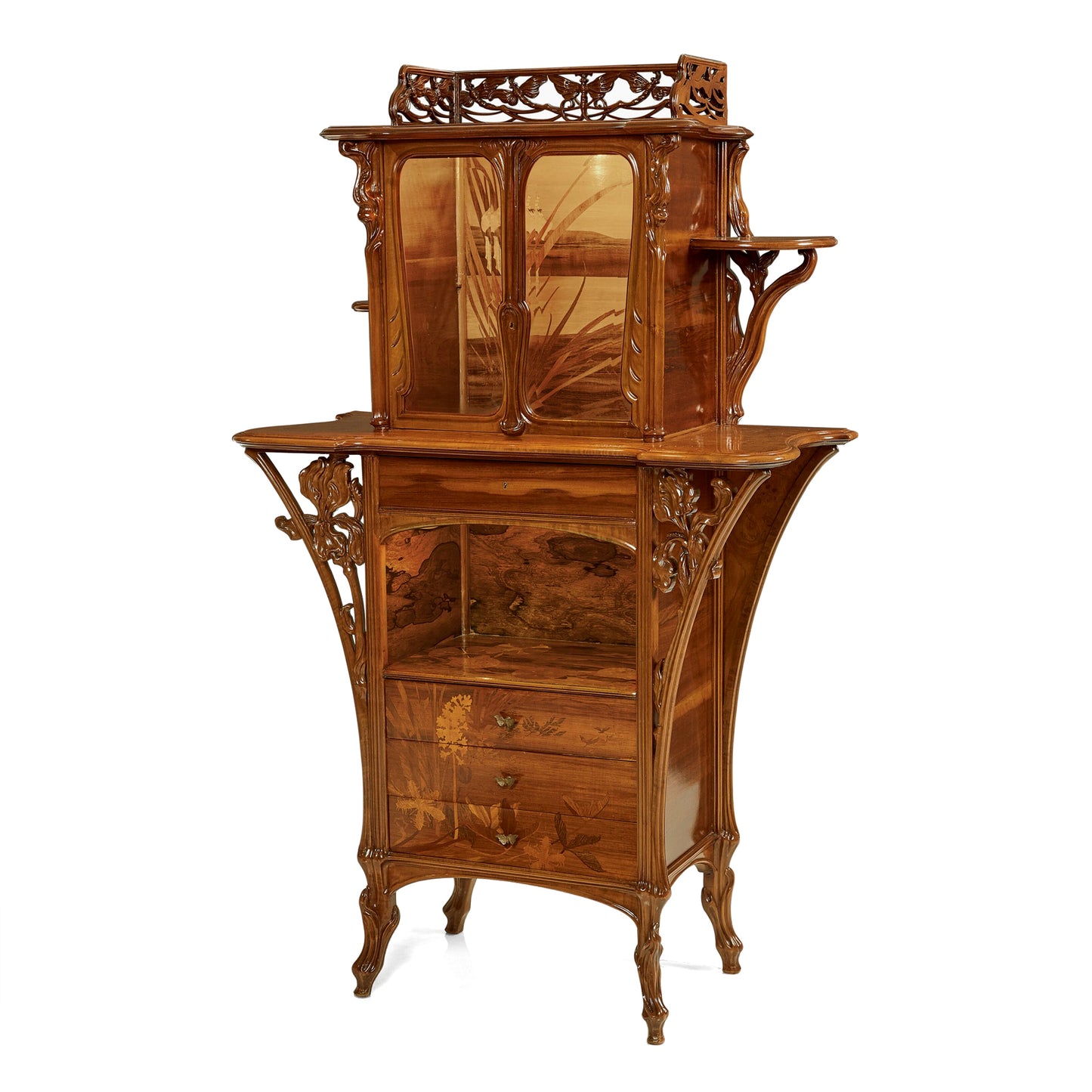 Macklowe Gallery Émile Gallé French Walnut and Fruitwood Marquetry Vitrine