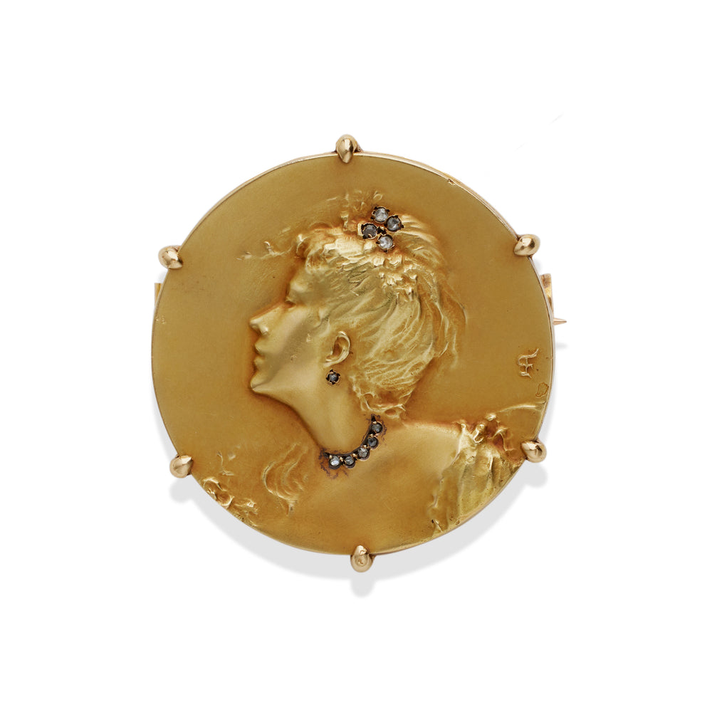 Macklowe Gallery Comte d'Epinay de Briort Art Nouveau Medal-Jewel "Habillé" Pendant Brooch and Chain