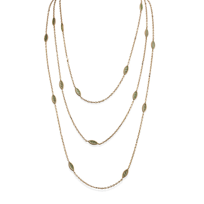 Macklowe Gallery French Art Nouveau 18K Gold and Plique-à-jour Enamel Longchain Necklace