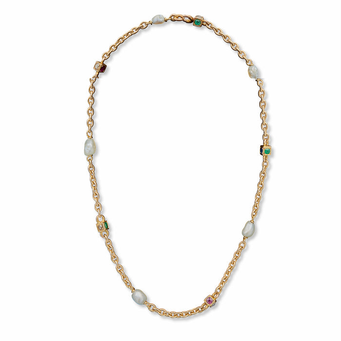 Macklowe Gallery French Gem-set, Colored Diamond and Baroque Pearl Necklace