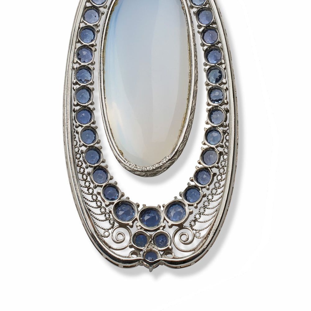 
                      
                        Macklowe Gallery Louis Tiffany Moonstone and Sapphire Pendant Necklace, Tiffany & Co.
                      
                    