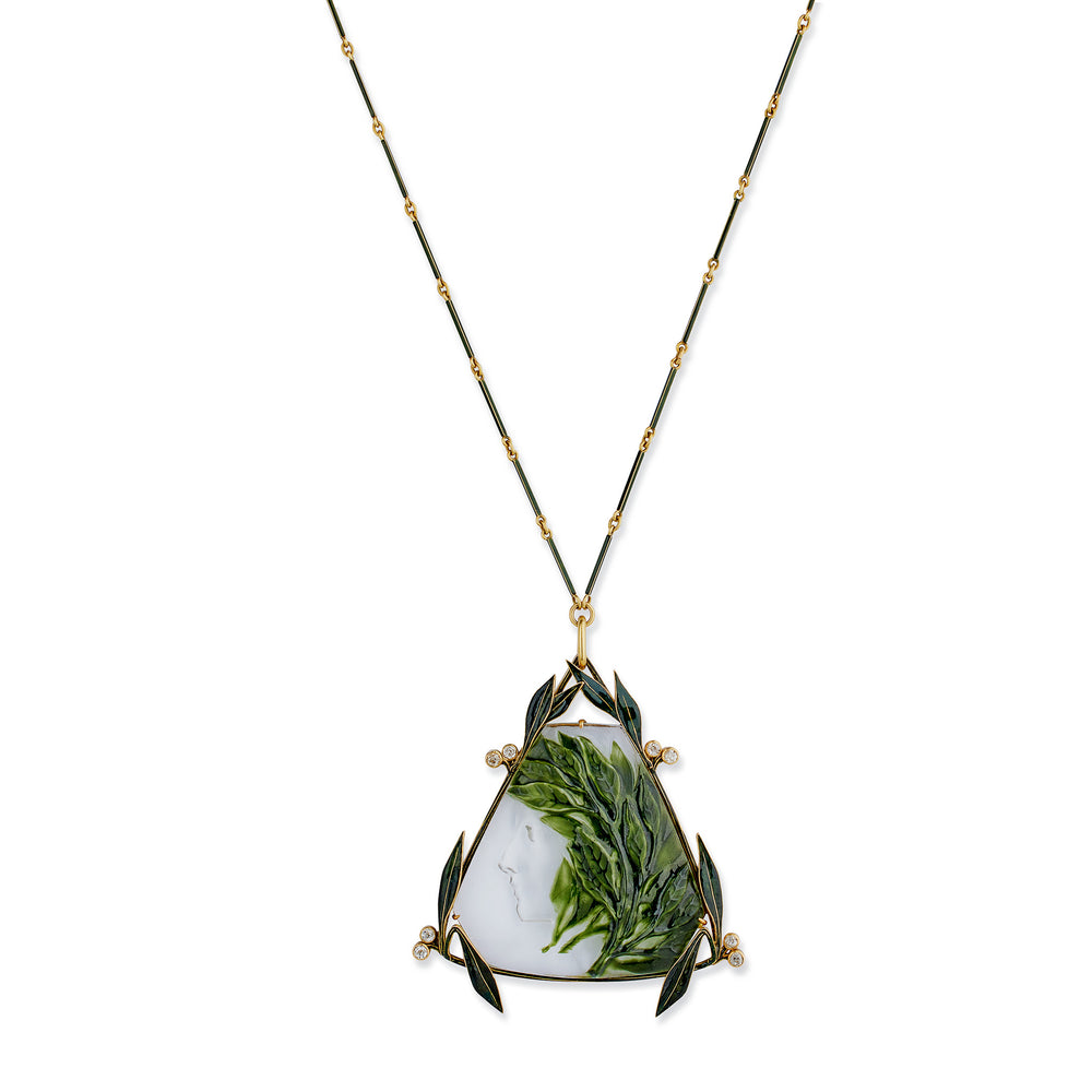 
                      
                        Macklowe Gallery René Lalique Art Nouveau Crystal, Enamel and Diamond Pendant Necklace
                      
                    