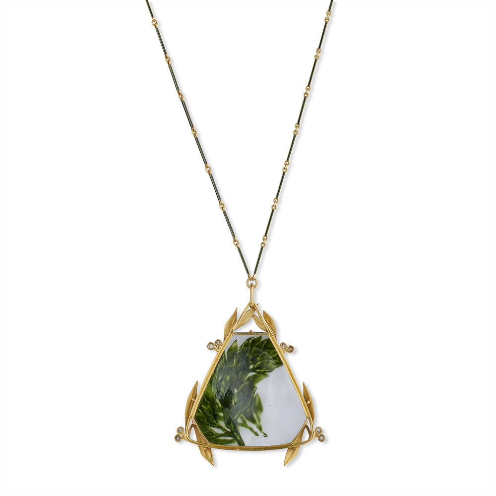 
                      
                        Macklowe Gallery René Lalique Art Nouveau Crystal, Enamel and Diamond Pendant Necklace
                      
                    