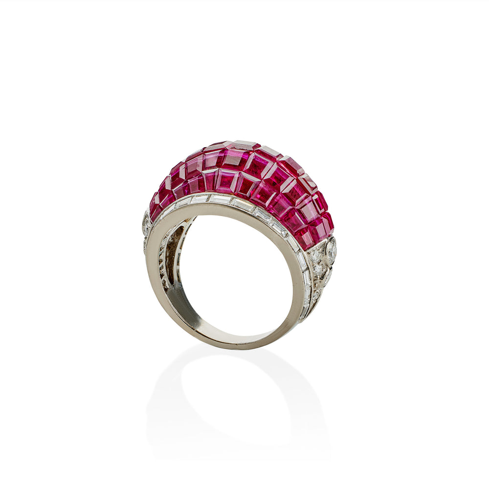 
                      
                        Macklowe Gallery French Invisibly-set Ruby and Diamond Bombé Ring
                      
                    