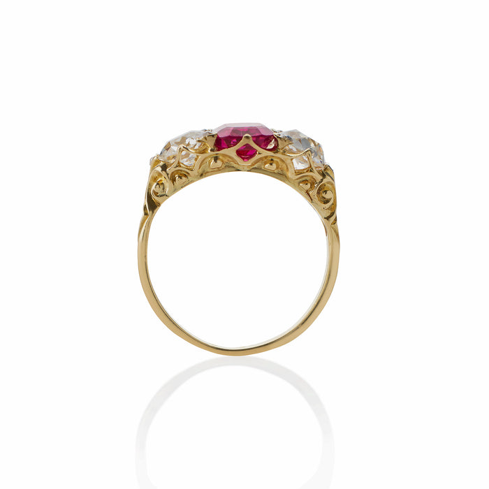 Macklowe Gallery Burmese Natural No Heat Ruby and Old Mine-cut Diamond Ring