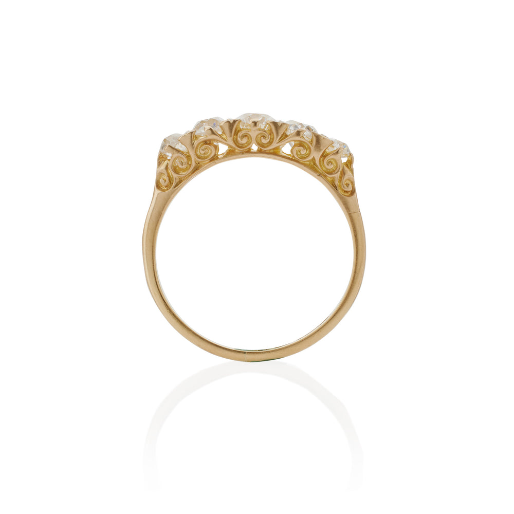 Macklowe Gallery Antique English 18K Gold and Five Stone Diamond Ring