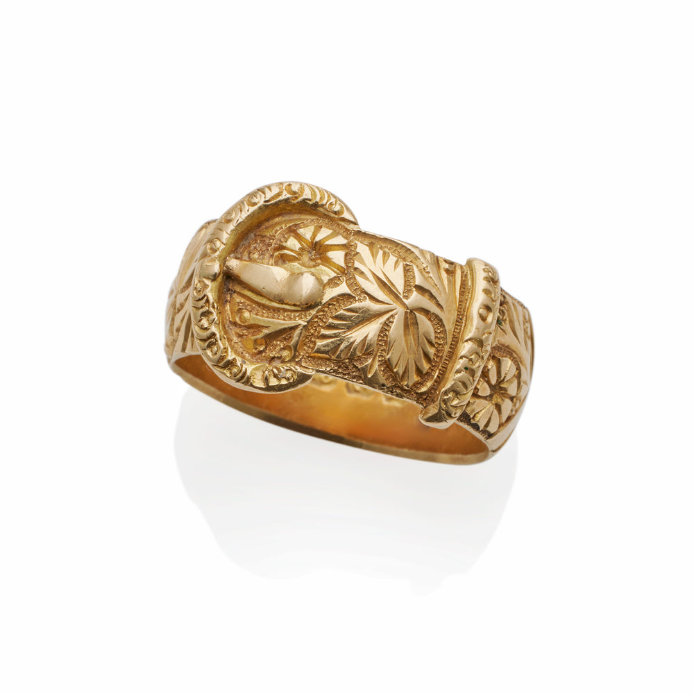 
                      
                        Macklowe Gallery Antique English 18K Gold Buckle Ring
                      
                    