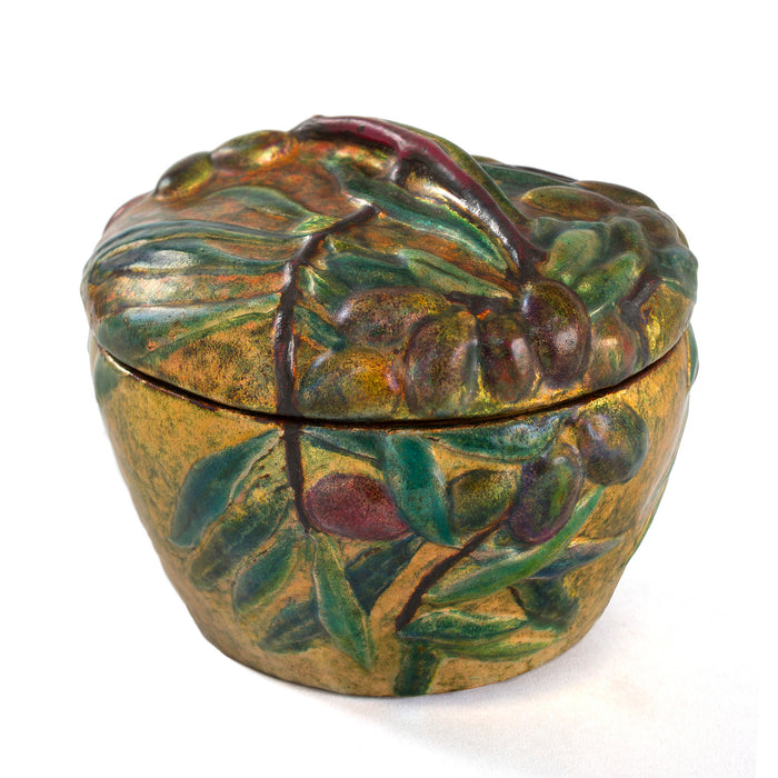 Tiffany Studios New York Enameled Copper "Olive" Covered Box