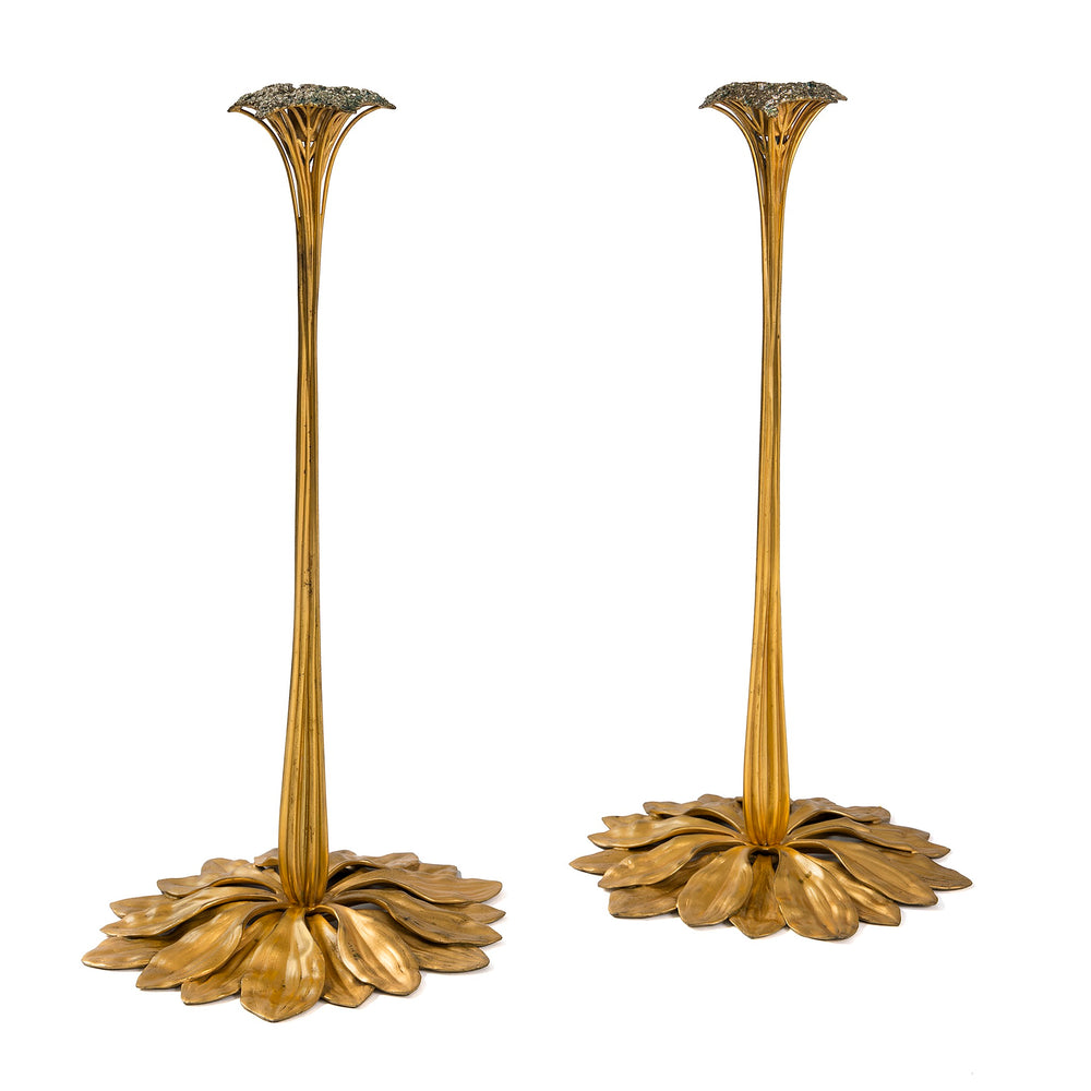 Macklowe Gallery Tiffany Studios New York Pair of “Saxifrage” Candlesticks