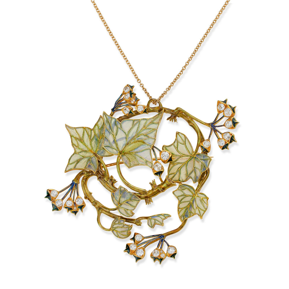Macklowe Gallery René Lalique Art Nouveau Plique-à-Jour Enamel and Diamond 