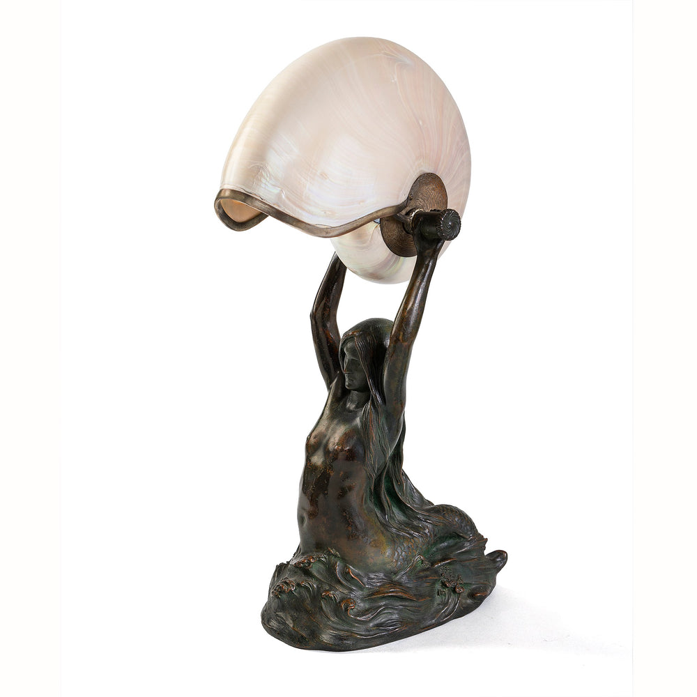 Macklowe Gallery Tiffany Studios New York "Nautilus" Table Lamp With "Mermaid" Base