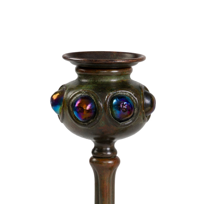 Macklowe Gallery Tiffany Studios New York Pair of "Jeweled" Candlesticks