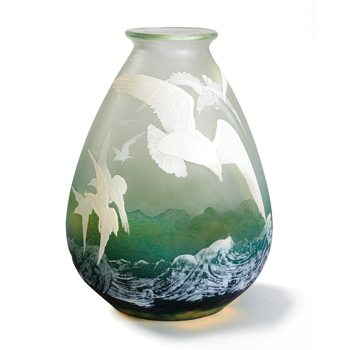 Macklowe Gallery Gallé "Seagulls" Cameo Glass Vase