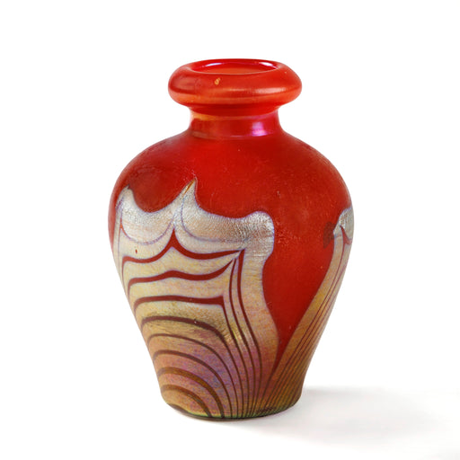 Macklowe Gallery Tiffany Studios New York "Red Hooked Feather" Favrile Glass Vase