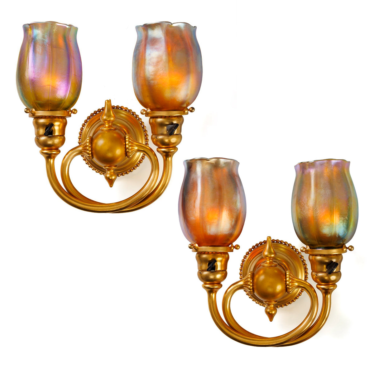 Macklowe Gallery Tiffany Studios New York Pair of "Two-Light" Sconces