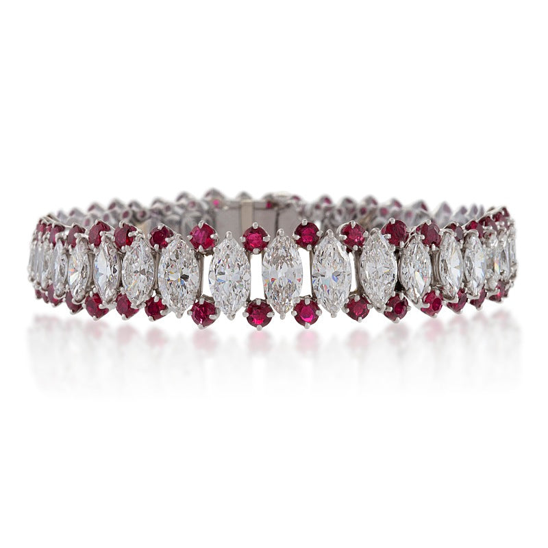 Macklowe Gallery Mid-20th Century Platinum, Diamond and Ruby Bracelet