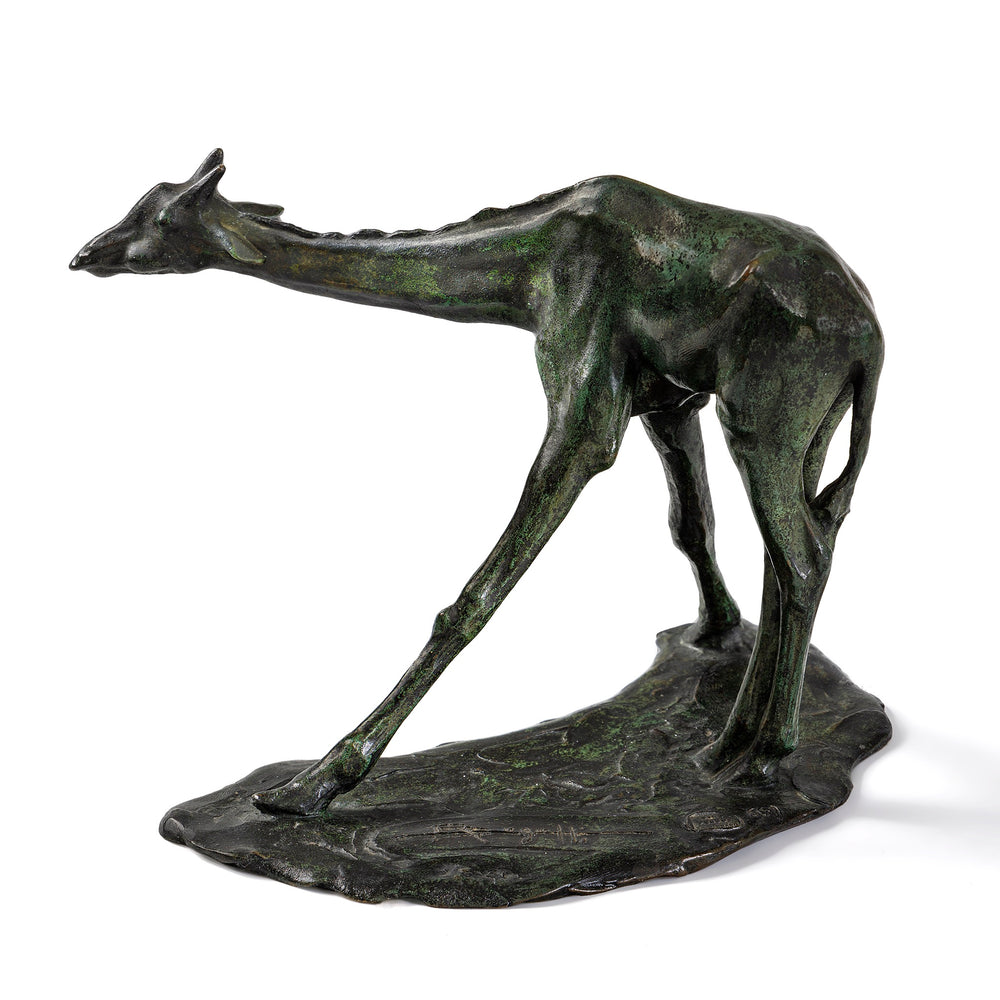 Macklowe Gallery Rembrandt Bugatti "Giraffe Drinking (Girafe en train de boire)" Bronze Sculpture