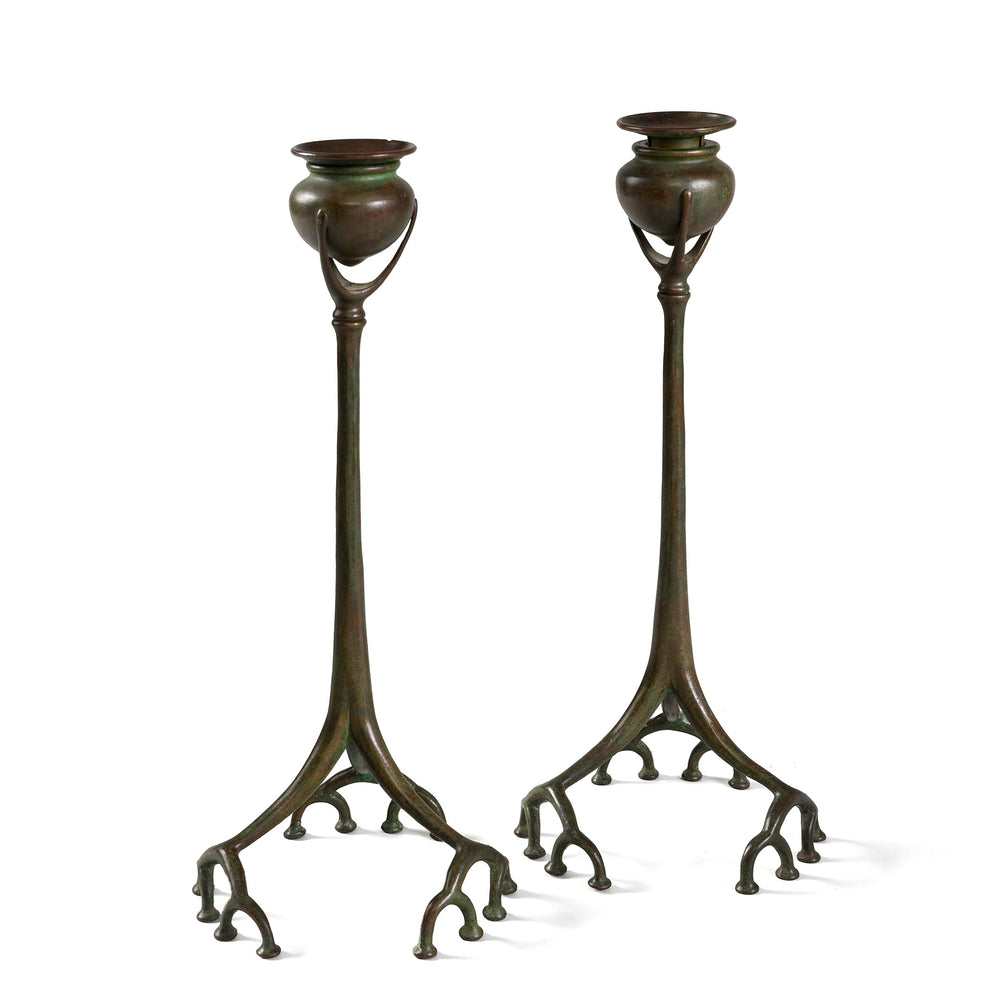 
                      
                        Macklowe Gallery Tiffany Studios New York Pair of "Root" Candlesticks
                      
                    