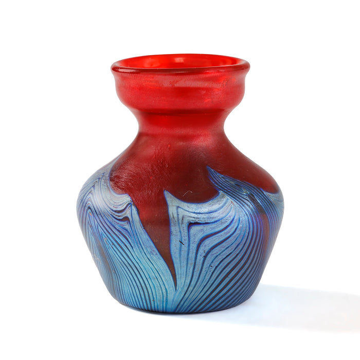 Macklowe Gallery Tiffany Studios New York "Red Hooked Feather" Favrile Glass Vase