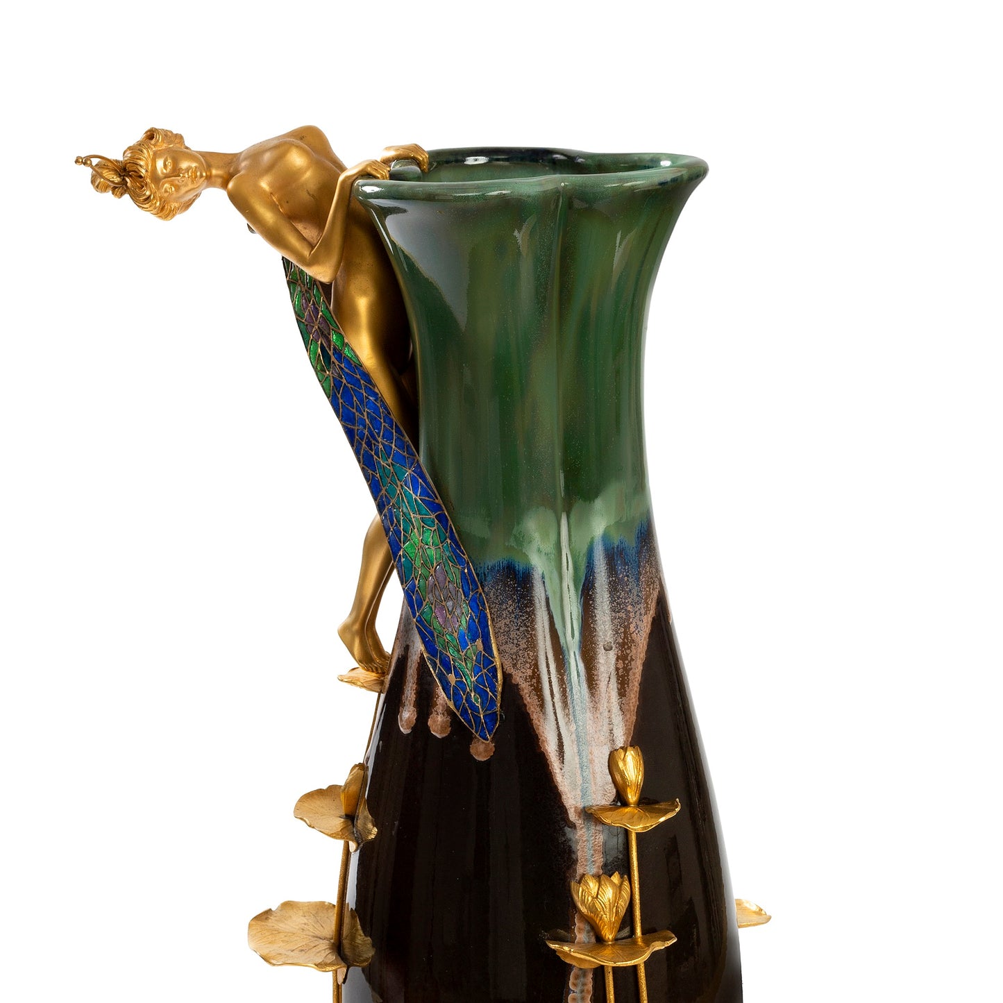 Macklowe Gallery Louis Chalon "Libellule" Enamel, Gilt Bronze, and Ceramic Vase