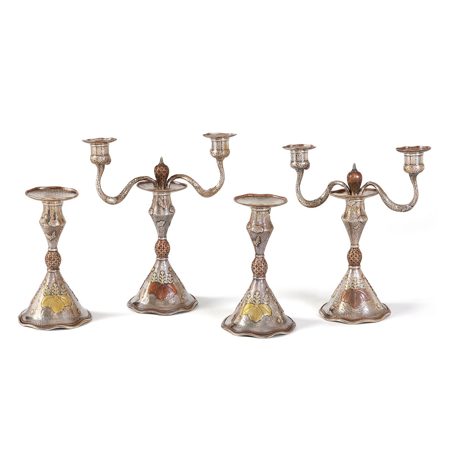 Macklowe Gallery Tiffany & Co. and Edward C. Moore "Paulownia" Suite of Candlesticks