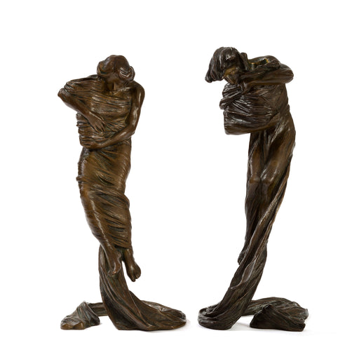 Macklowe Gallery Gustav Gurschner “Personification of the Wind” Pair of Candlesticks