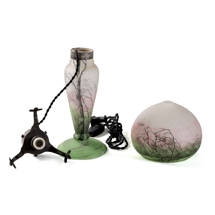 Macklowe Gallery Daum Nancy “Rain Scene” Cameo Glass Table Lamp