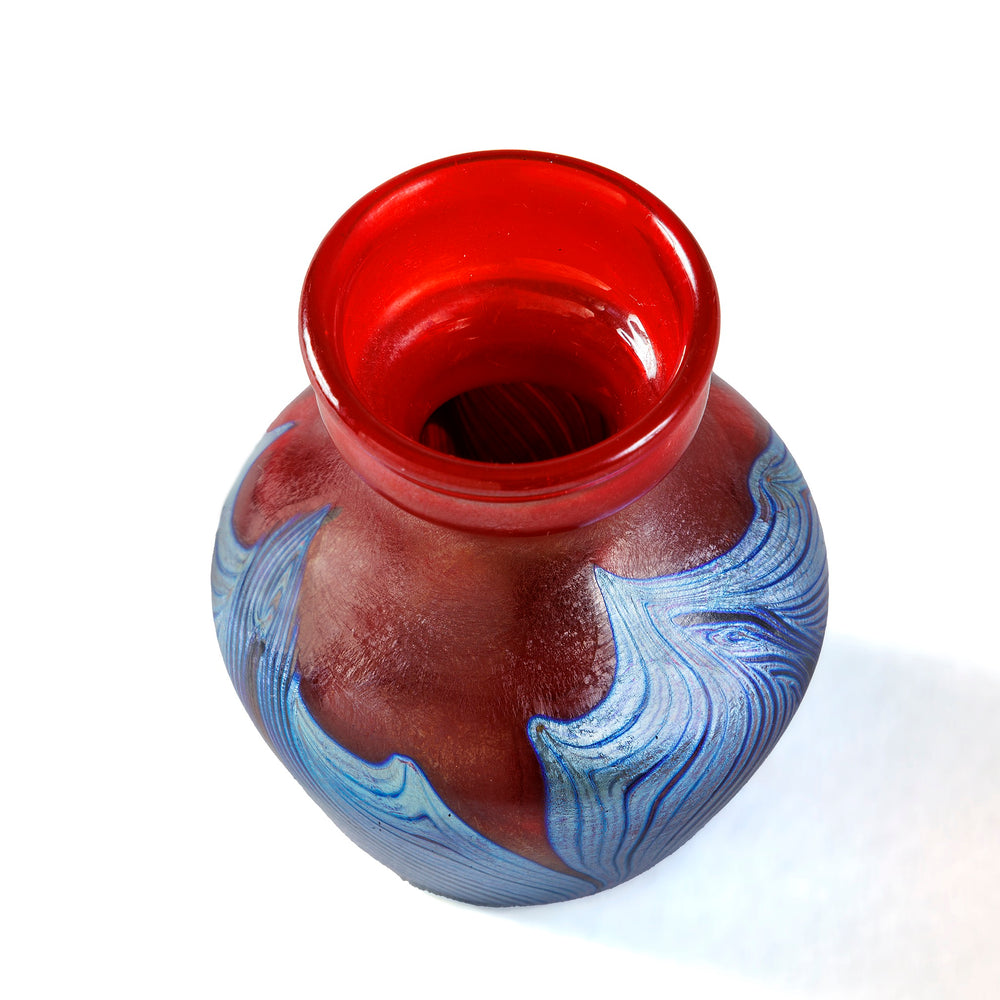 
                      
                        Macklowe Gallery Tiffany Studios New York "Red Hooked Feather" Favrile Glass Vase
                      
                    