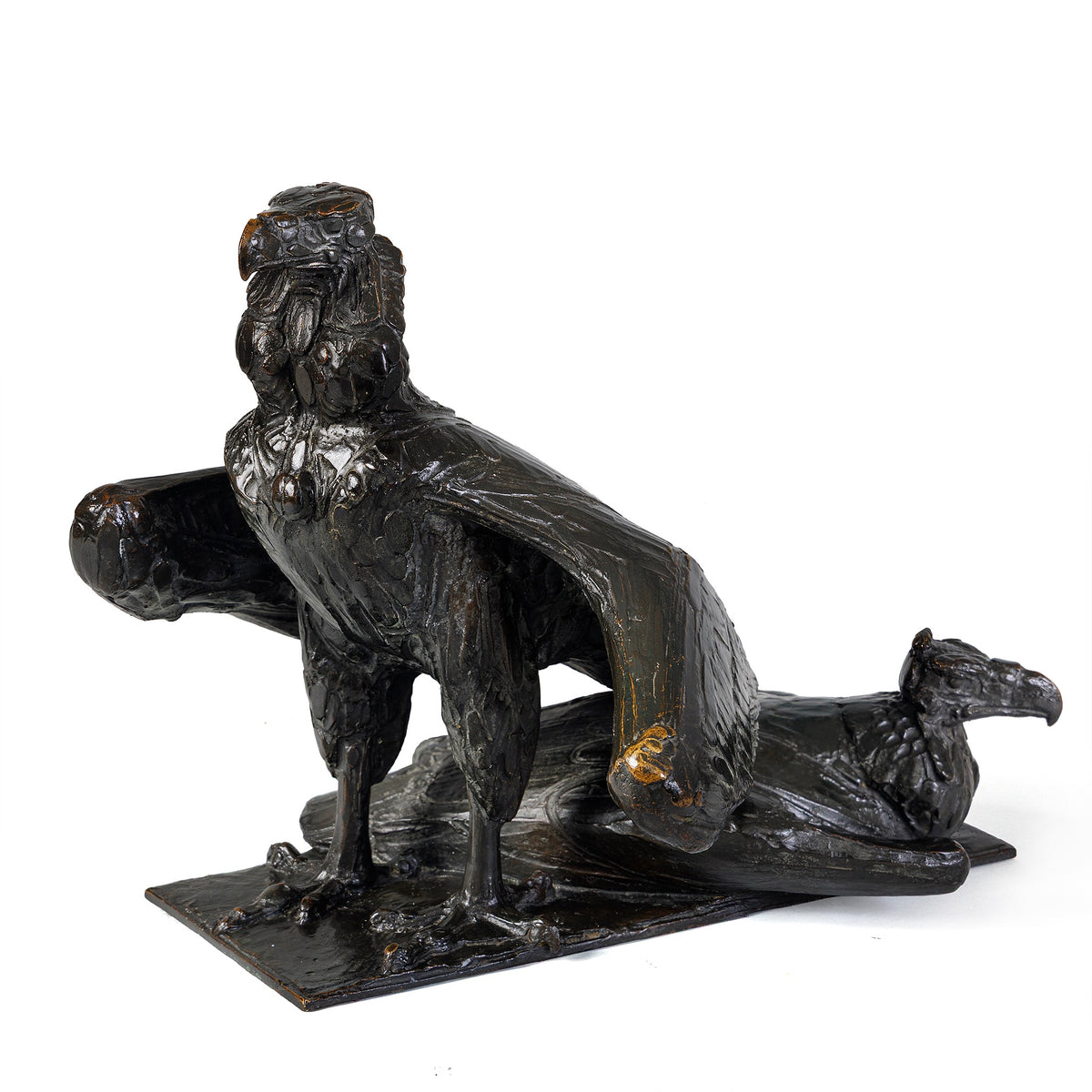 Macklowe Gallery Rembrandt Bugatti "Deux vautours, l'un couché" Bronze Sculpture