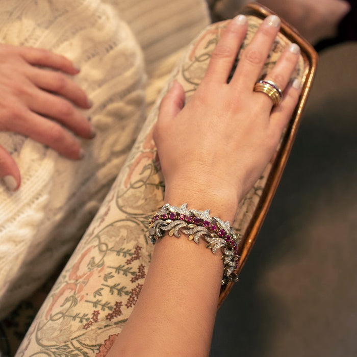 Macklowe Gallery Tiffany & Co. Burmese Ruby and Diamond Leaf Bracelet