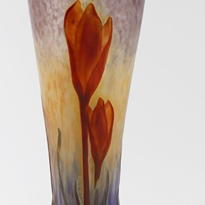 Daum Nancy Cameo and Martelé Glass "Crocus" Vase