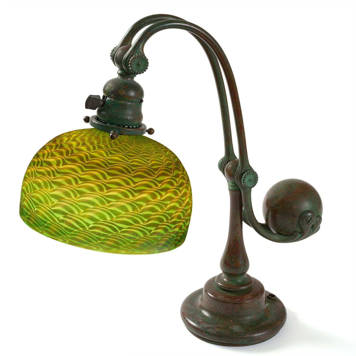 Macklowe Gallery Tiffany Studios New York "Counter Balance" Damascene Favrile Glass Lamp