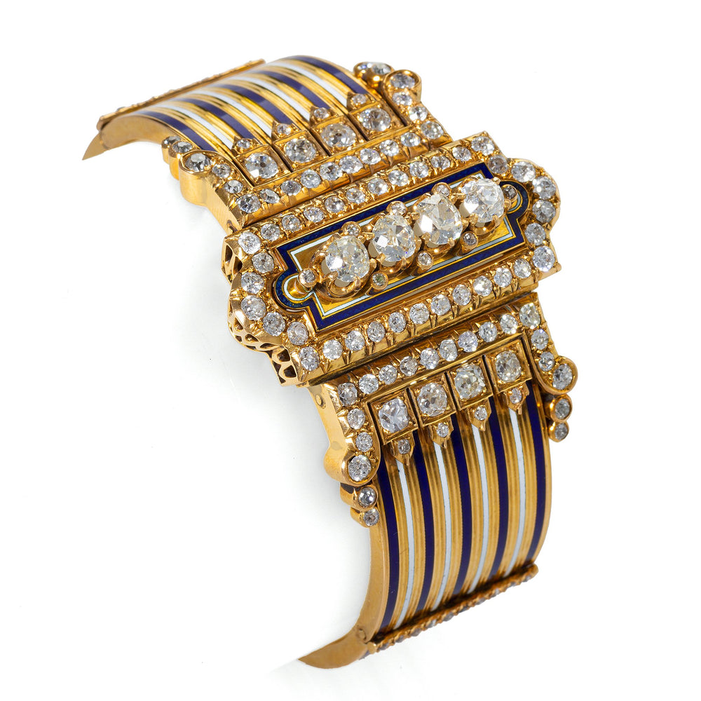 
                      
                        Macklowe Gallery French Diamond and Enamel “Jarretière” Bangle Bracelet
                      
                    