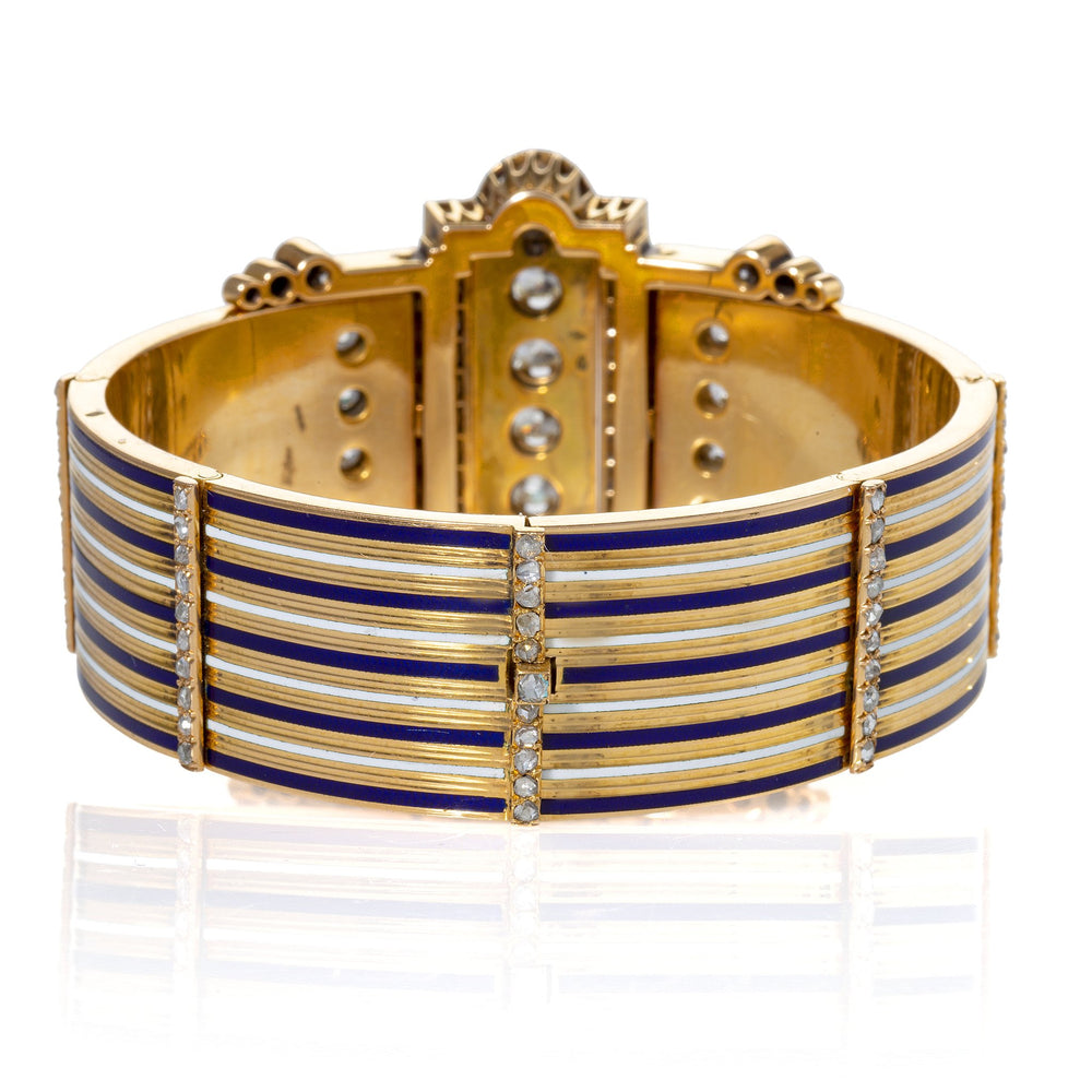 
                      
                        Macklowe Gallery French Diamond and Enamel “Jarretière” Bangle Bracelet
                      
                    