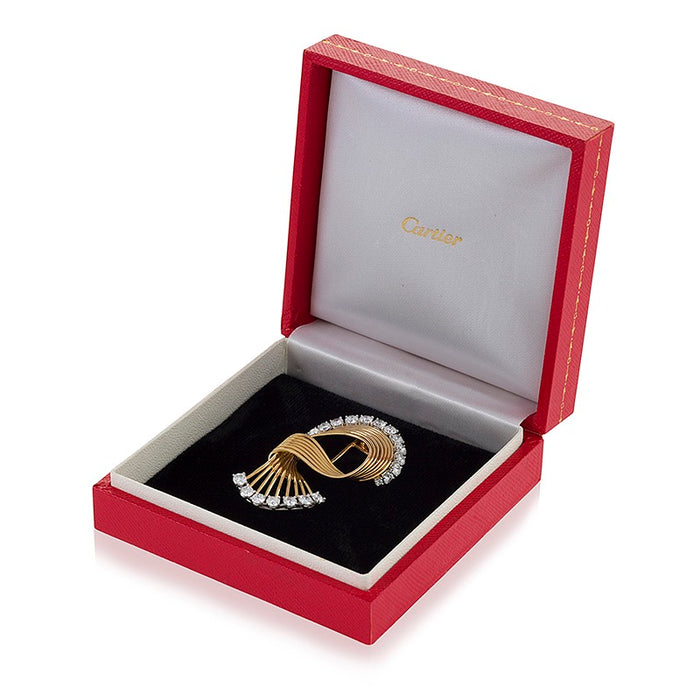 Macklowe Gallery Cartier Gold and Diamond Swirl Brooch