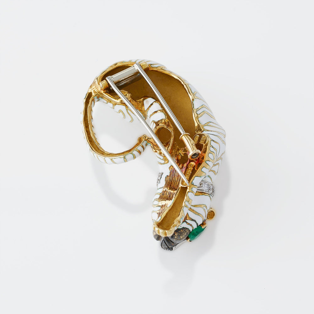 
                      
                        Macklowe Gallery David Webb White Enamel Tiger Brooch
                      
                    