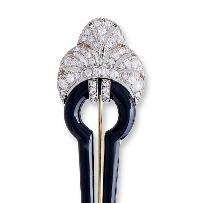 Macklowe Gallery Boucheron Paris Art Deco Diamond and Black Enamel Brooch