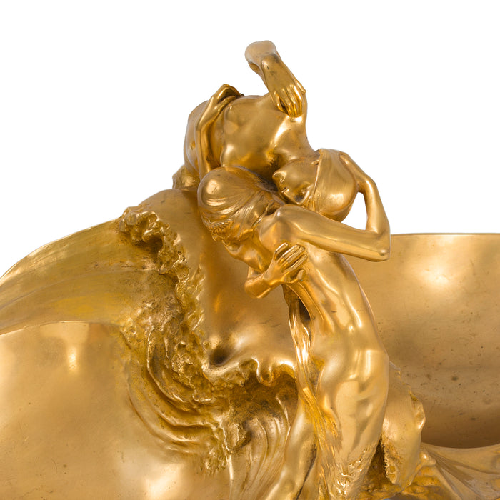 Max Blondat Gilt Bronze "An Embrace" Figural Vide-Poche Dish