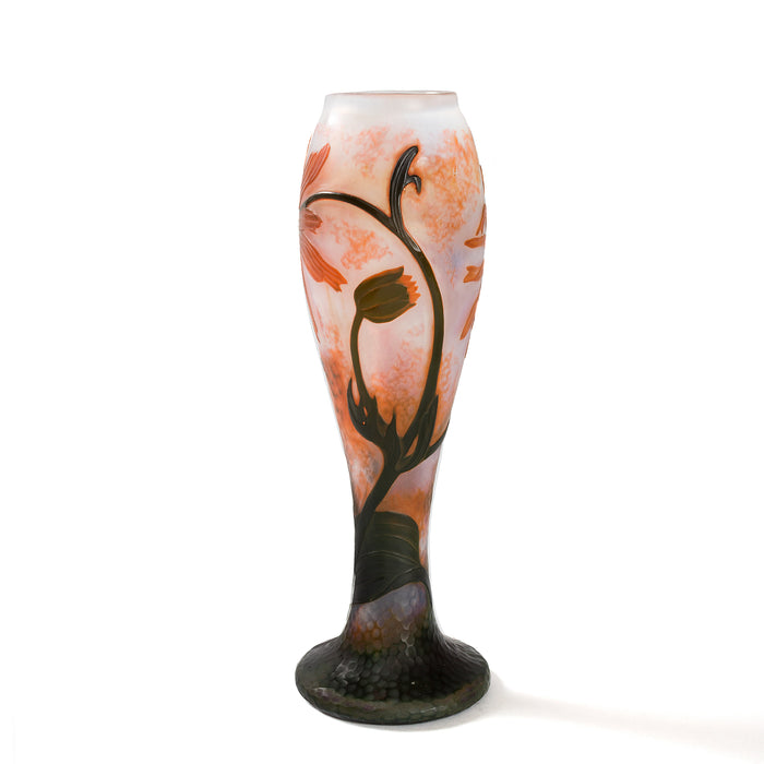 Daum Nancy Coneflower Cameo Glass Vase