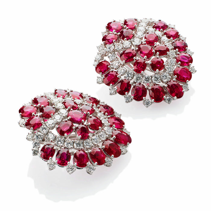 Macklowe Gallery Bulgari Roma 1960s Ruby and Diamond Clip Earrings