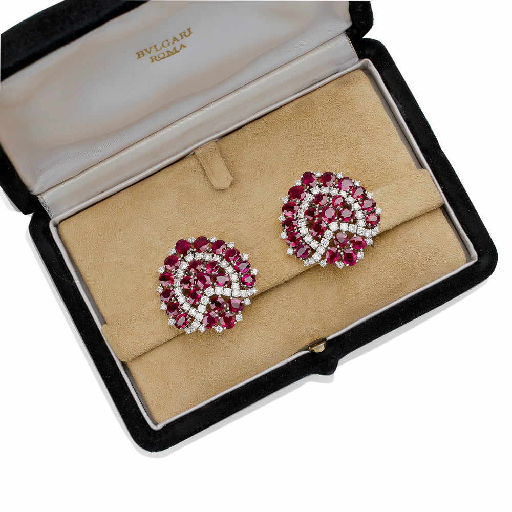
                      
                        Macklowe Gallery Bulgari Roma 1960s Ruby and Diamond Clip Earrings
                      
                    
